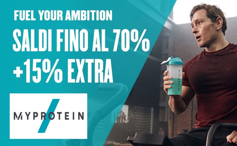 Saldi MyProtein: Sconti fino al 70% + un ulteriore 15% con codice sconto Saldi MyProtein min