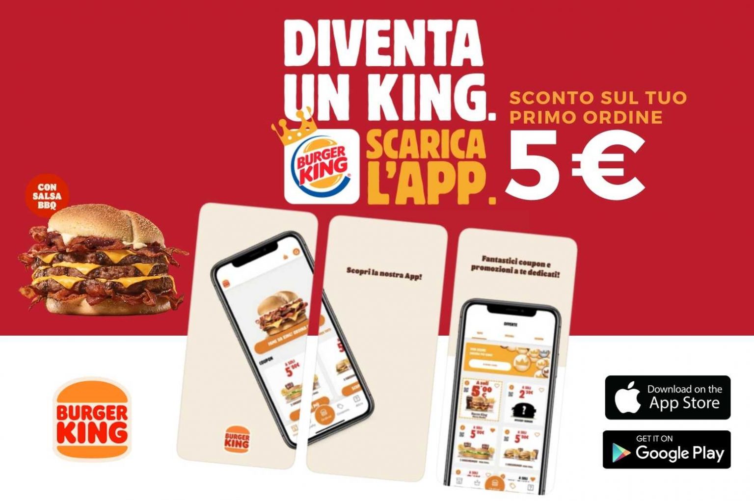Promozione Burgher King ricevi un buono sconto da 5E