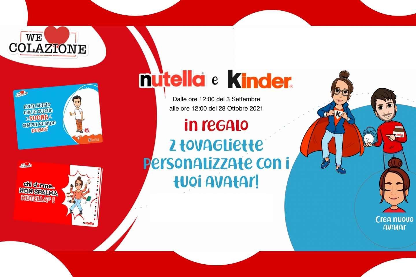 Concorso Kinder e Nutella “We Love Colazione”: Acquista anche su Amazon e vinci come premio sicuro 2 tovagliette personalizzate