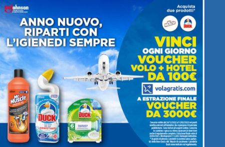 Concorso Anno nuovo riparti con l’igiene di sempre by Duck e Mr. Muscle: come vincere voucher Volagratis