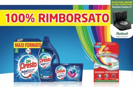 Concorso 100% rimborsati con Bio Presto e l’acchiappacolore: ricevi il rimborso del 100% e un robot Roomba come premio finale