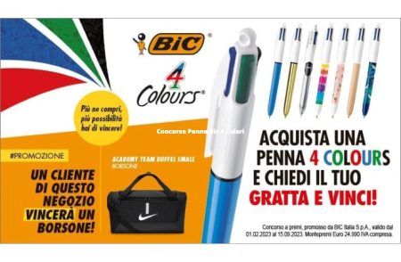 Concorso Penne Bic 4 Colori: come vincere un borsone sport Nike