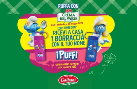 Concorso Puffa con crema bel paese 2023: vinci borracce brandizzate I Puffi con il tuo nome
