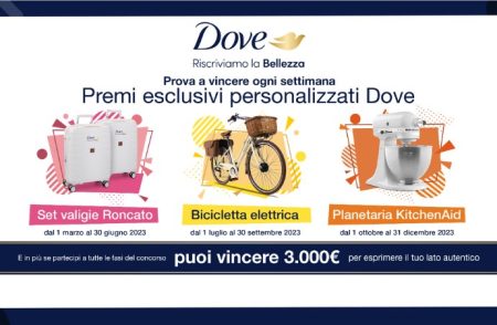 Concorso ”Dove Riscriviamo la bellezza 2023”: come vincere set di valigie, bici elettriche e planetarie KitchandAid