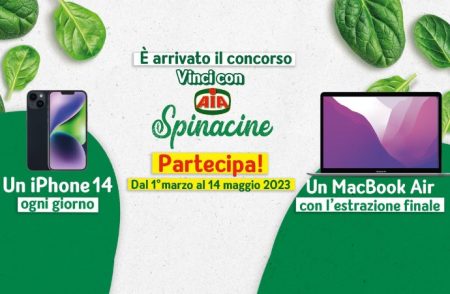 Concorso ”Spinacine Aia 2023”: come vincere un iPhone 14 e un MacBook Air