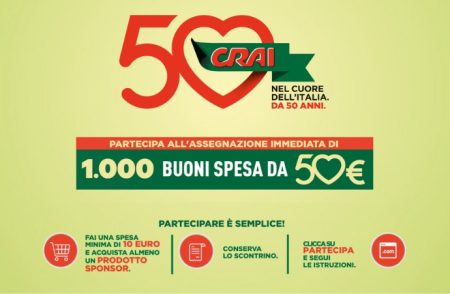 Concorso ”50° Anniversario Crai”: come vincere buoni spesa da 50€ o 2.600€