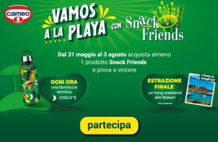 Concorso ”Vamos a la playa con snack friends”: come vincere una borraccia termica e un weekend alle Baleari
