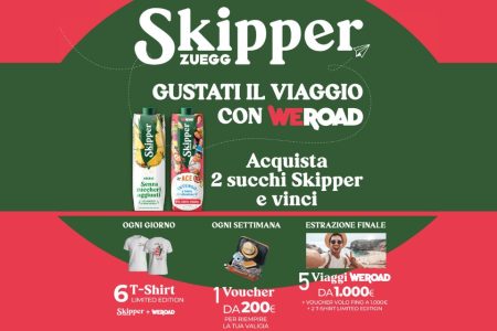 Concorso ”SKIPPER Gustati Il Viaggio”: come vincere tT-shirt, Voucher da 200 euro e viaggi WeRoad da 1000 euro
