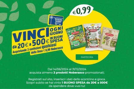 Concorso ”Vinci Ogni Giorno Con Noberasco!”:In palio buoni spesa fino a 500 euro